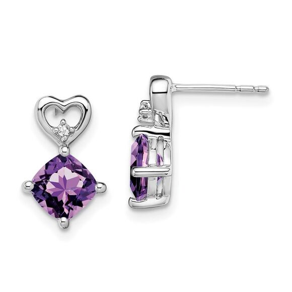 14k White Gold Amethyst Diamond Heart Earrings